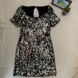 Black and silver sparkly bodycon dress